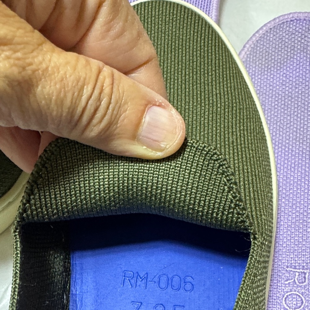 Rothy's Olive Slip-On Shoes with Blue Trim - Picture 11 of 16